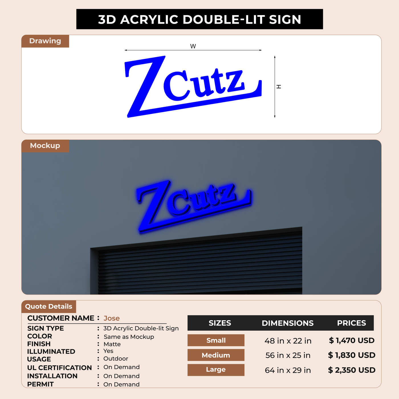 3D Acrylic Double Lit Signs for Jose