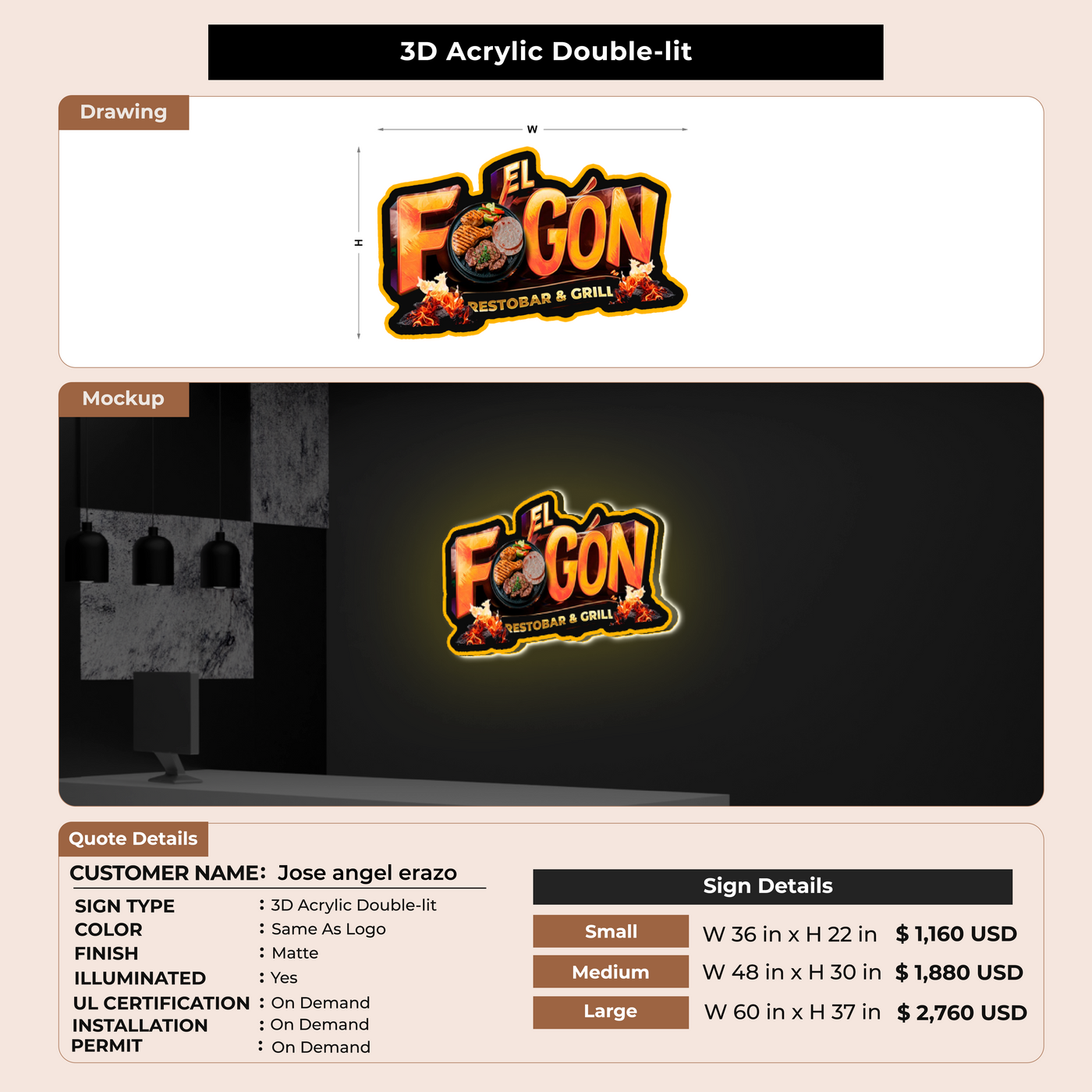 3D Acrylic Double-lit Sign for Jose angel erazo