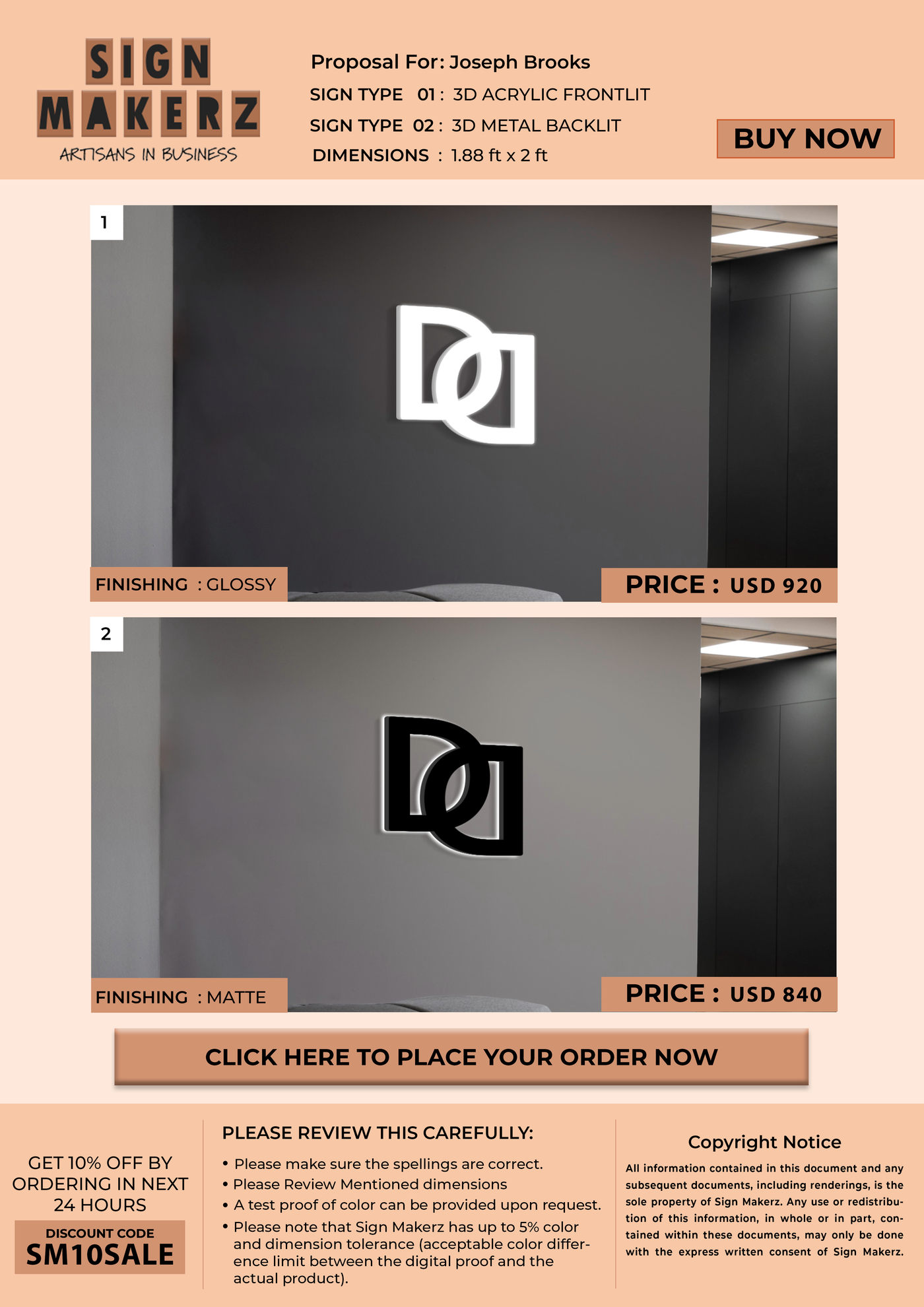 Business signage for Joseph Brooks