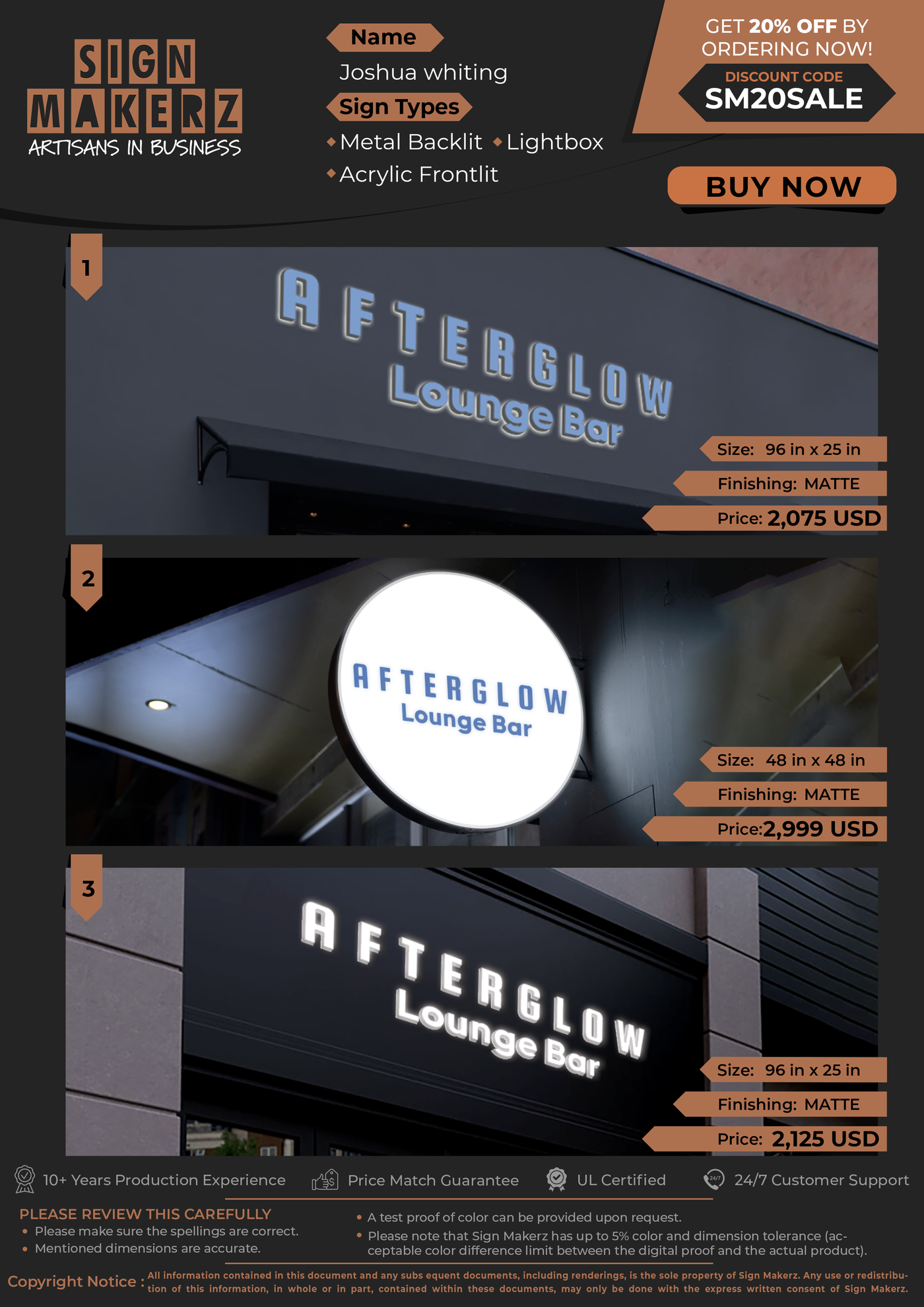 Business Signs for Joshua whiting