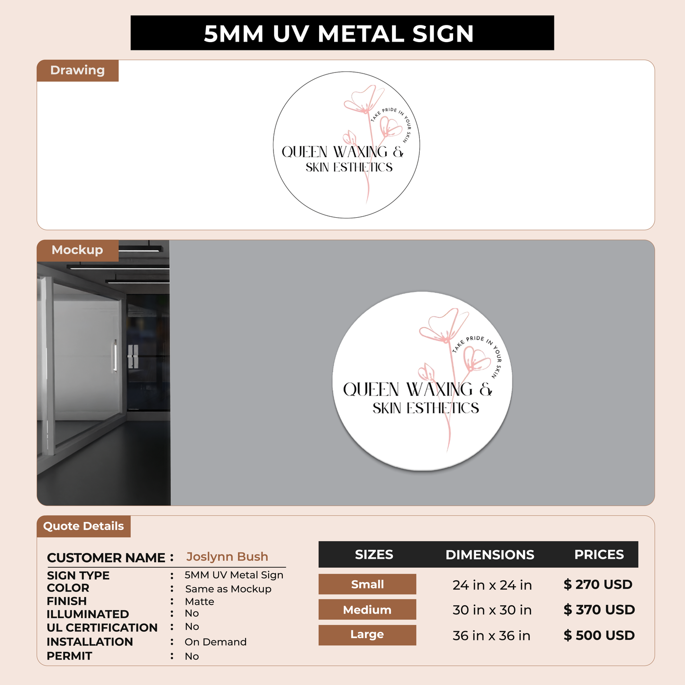 5mm UV Metal Sign for Joslynn Bush