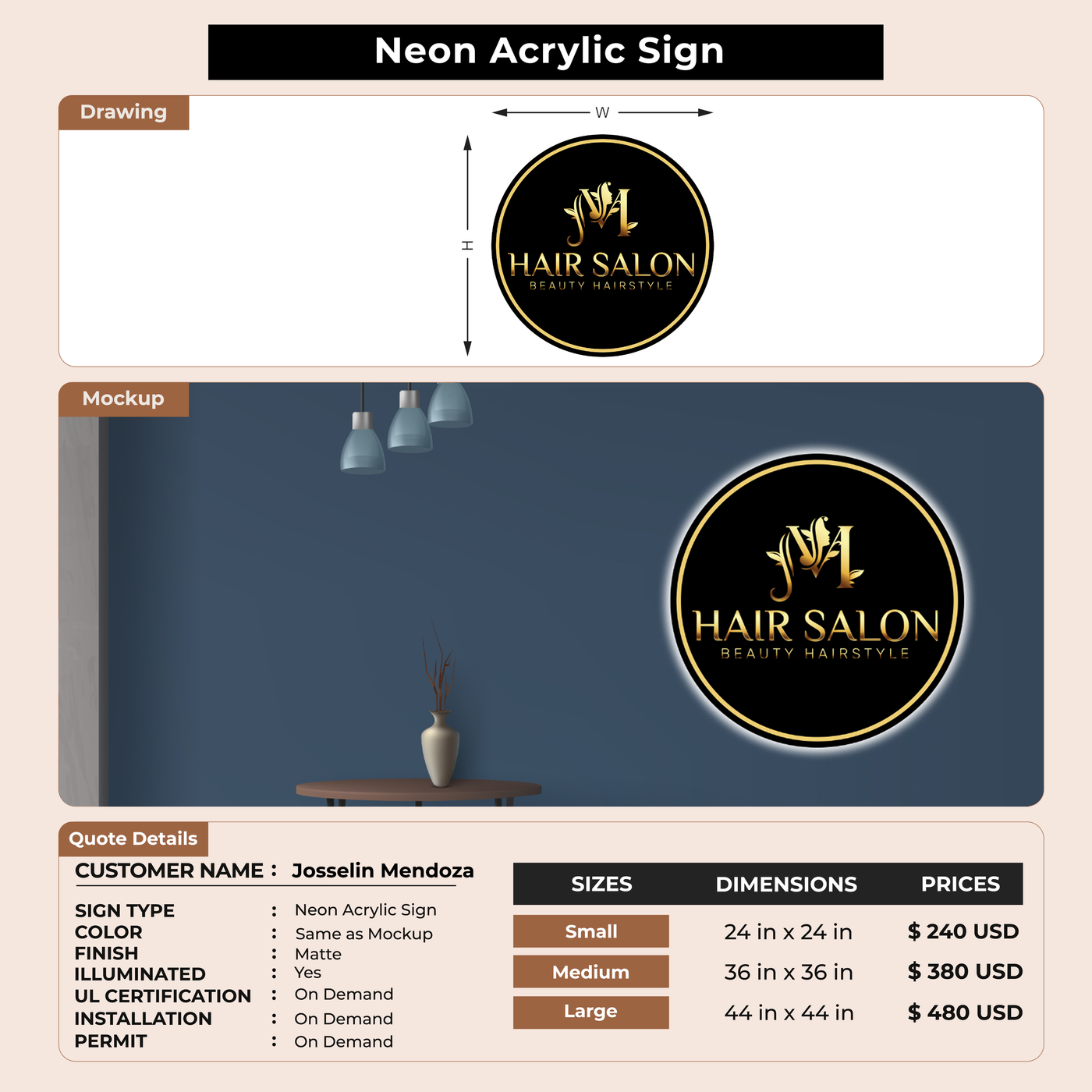 Business signage for Josselin Mendoza