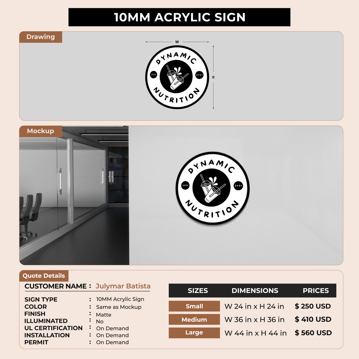 10mm Acrylic Sign for Julymar Batista