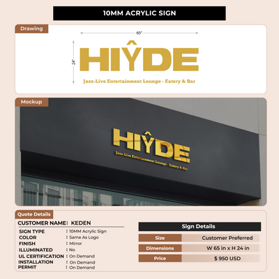 10mm Acrylic Sign for KEDEN