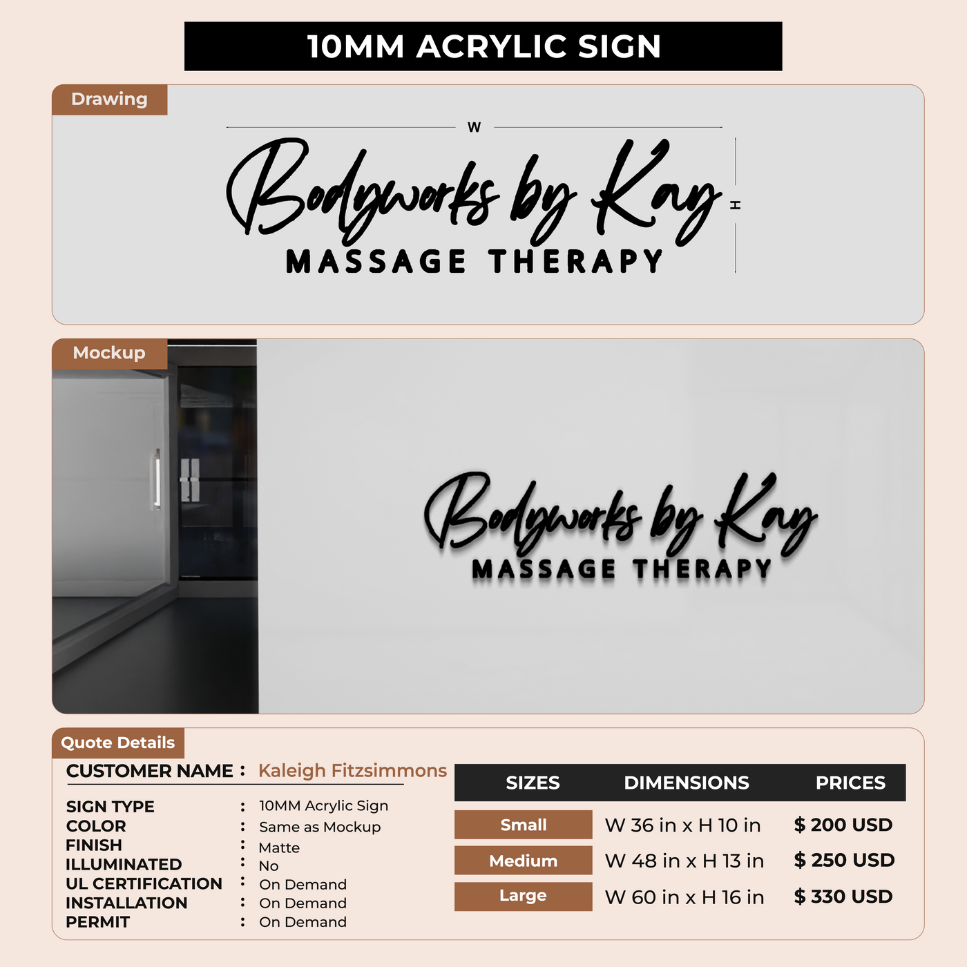 10mm acrylic sign for Kaleigh Fitzsimmons