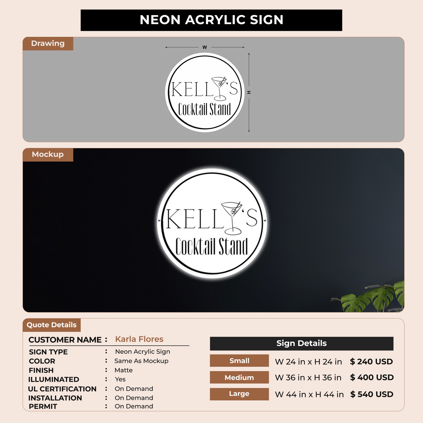 Neon Acrylic sign for Karla Flores