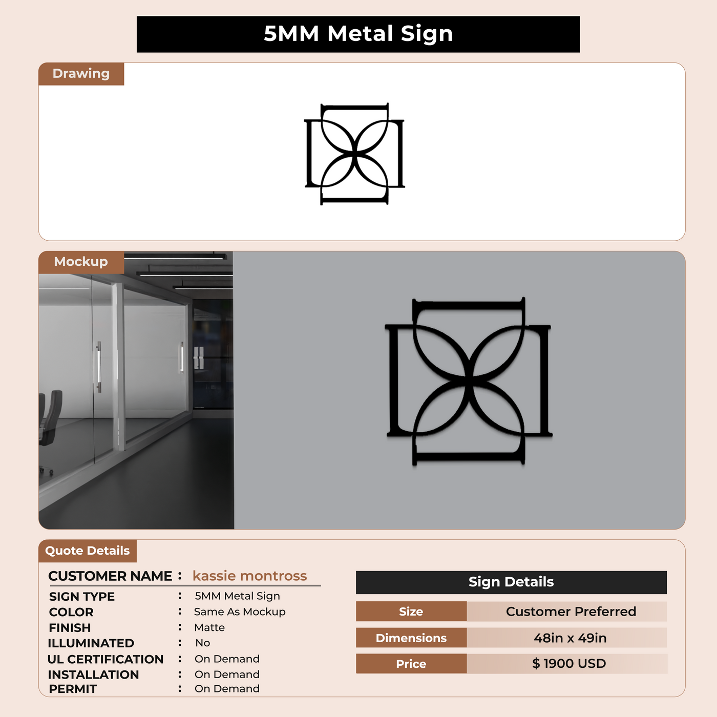 5MM Metal Sign for kassie montross