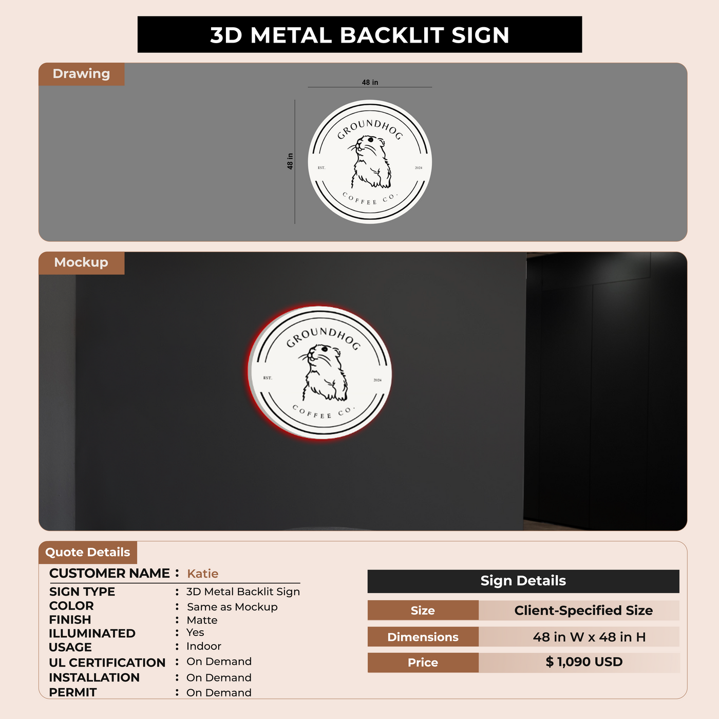 3D Metal Backlit Signage for Katie