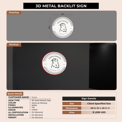 3D Metal Backlit Signage for Katie