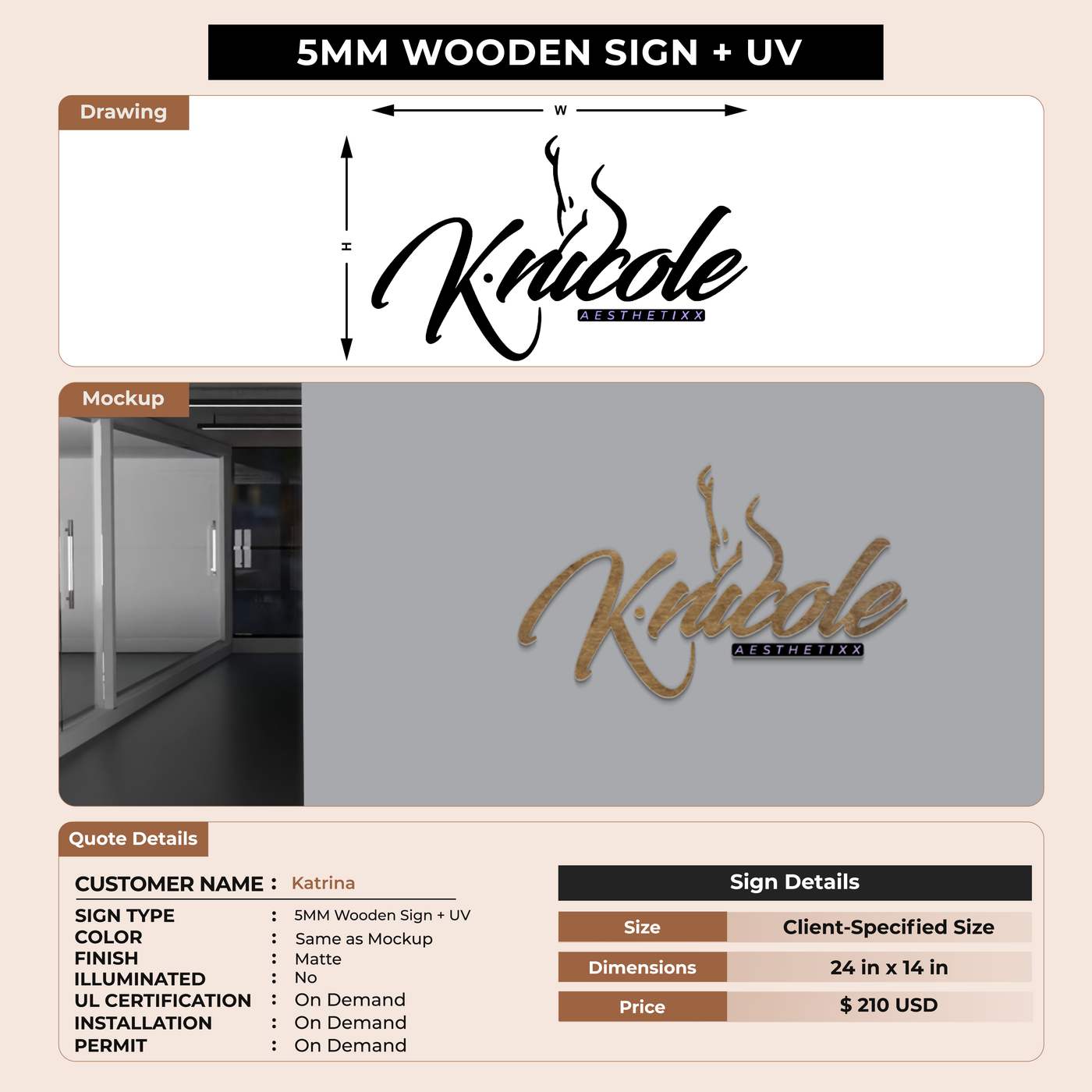 5mm wooden sign for Katrina