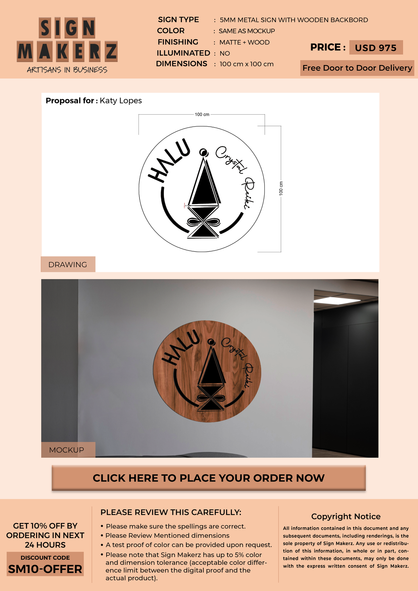 5mm Metal sign with backboard  for Katy Lopes