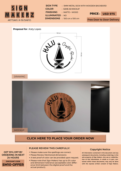 5mm Metal sign with backboard  for Katy Lopes