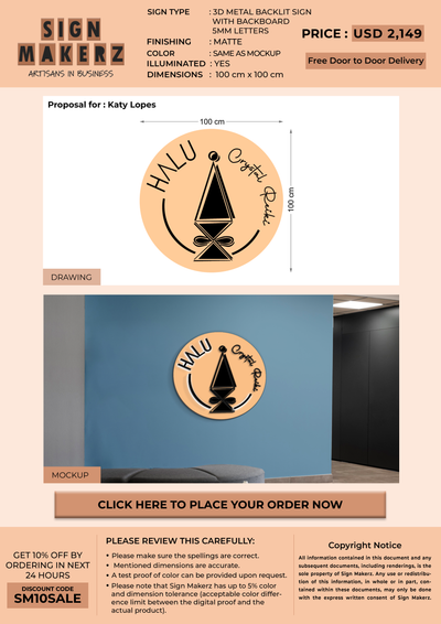 3D Metal Backlit Sign With Backboard For Katy Lopes Halu