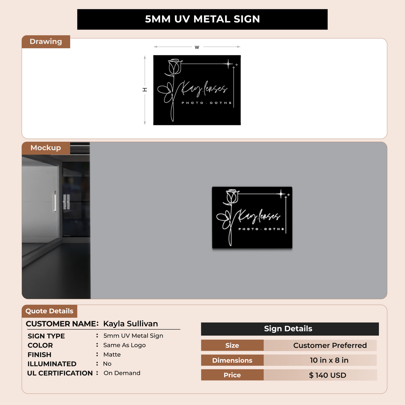 5mm UV meta sign for Kayla Sullivan
