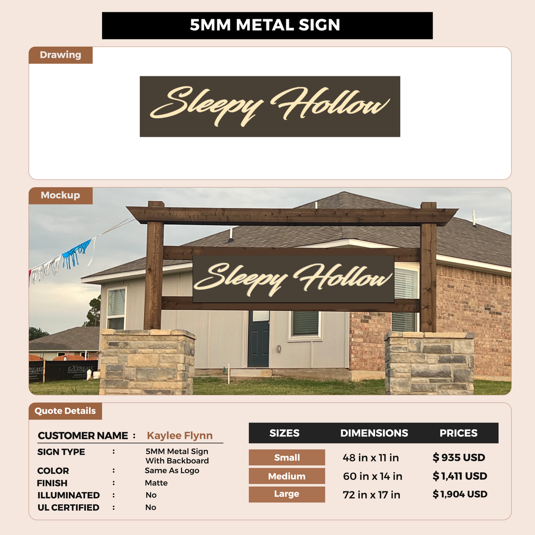 5mm metal sign with backboard for Kaylee Flynn