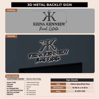 Metal Backlit Sign for Keina Kennedy