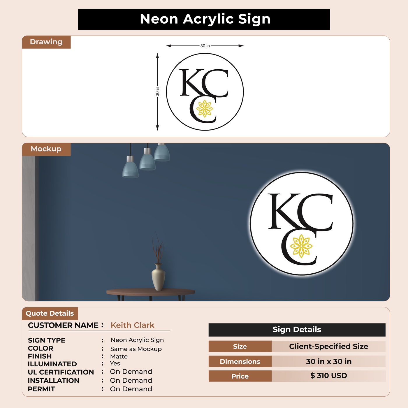 Neon Acrylic Backlit Sign for Keith Clark