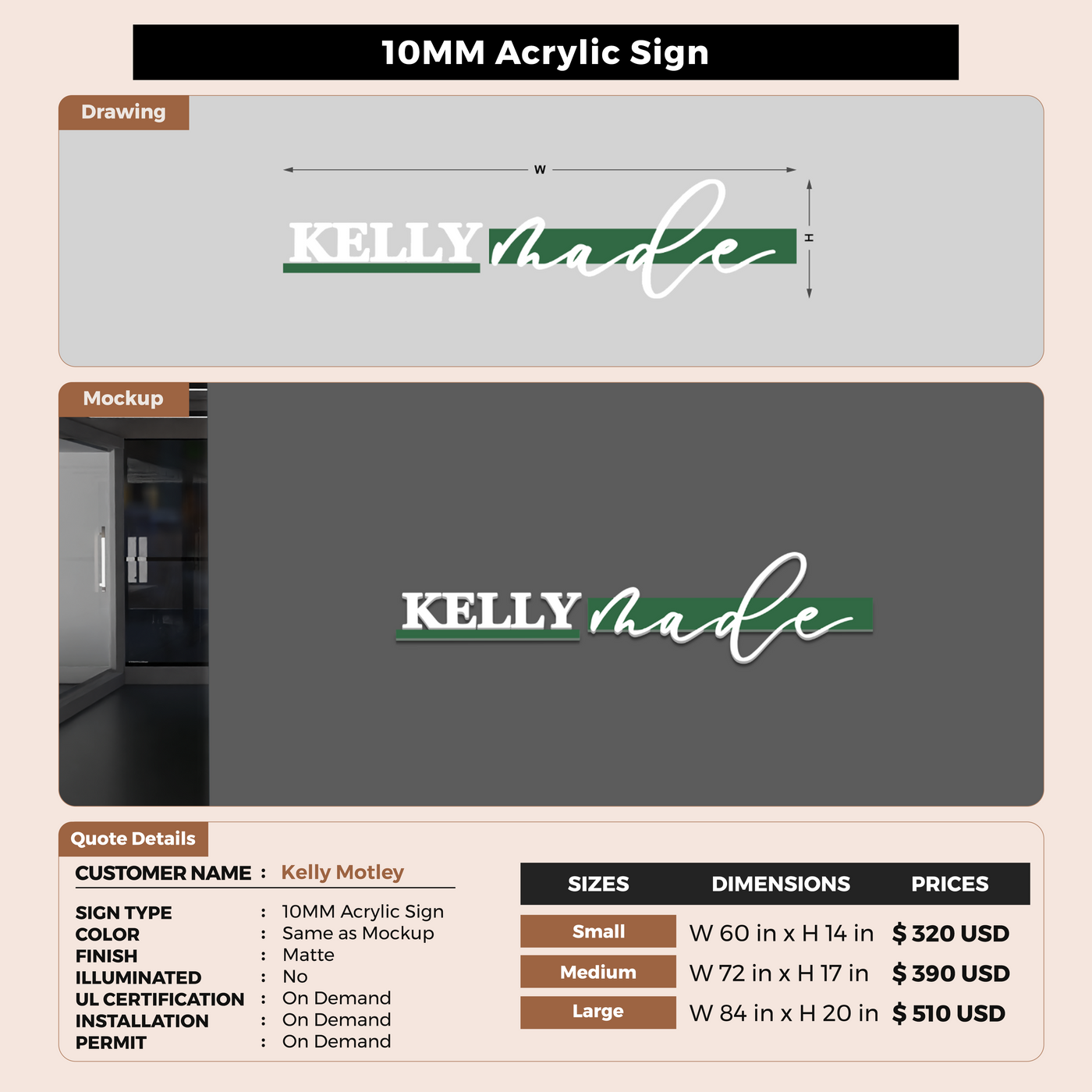10MM Acrylic Sign For Kelly Motley