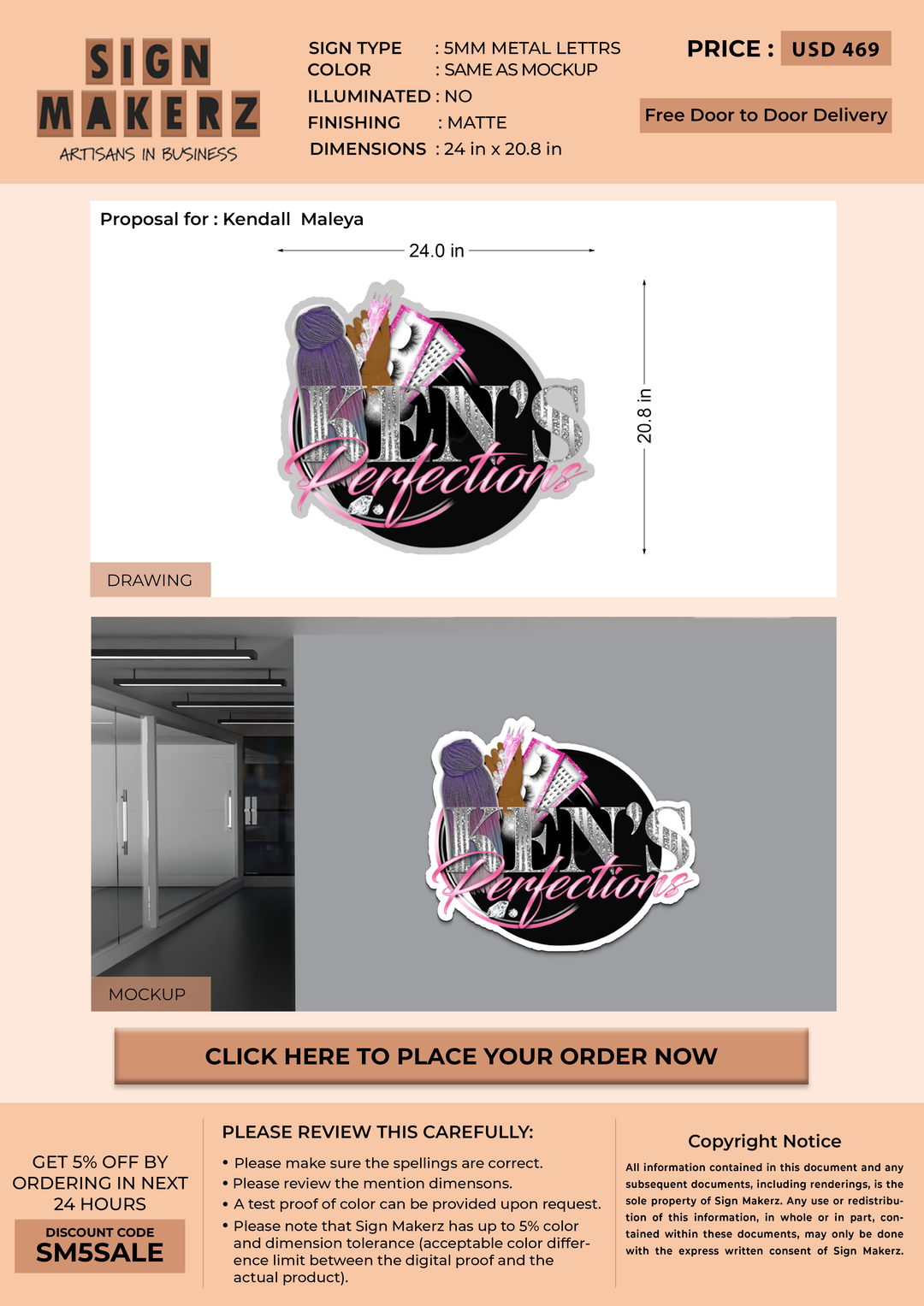 Business signage for Kendall  Maleya