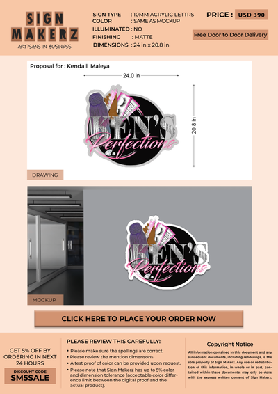 Business signage for Kendall  Maleya
