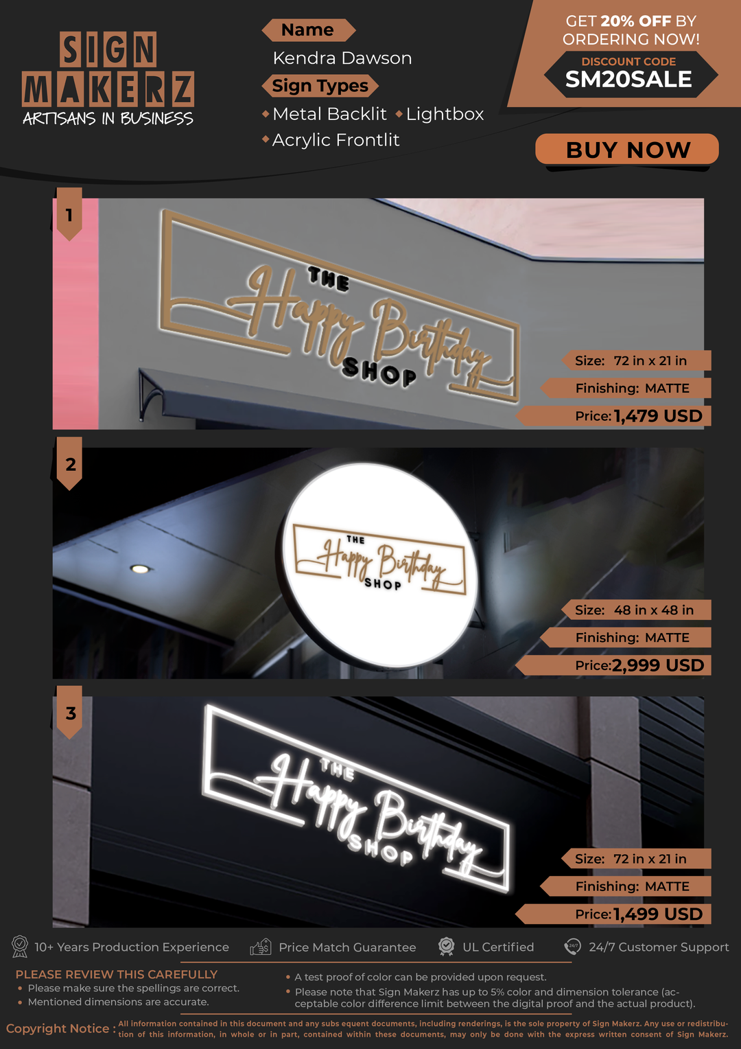 Business Signs for Kendra Dawson