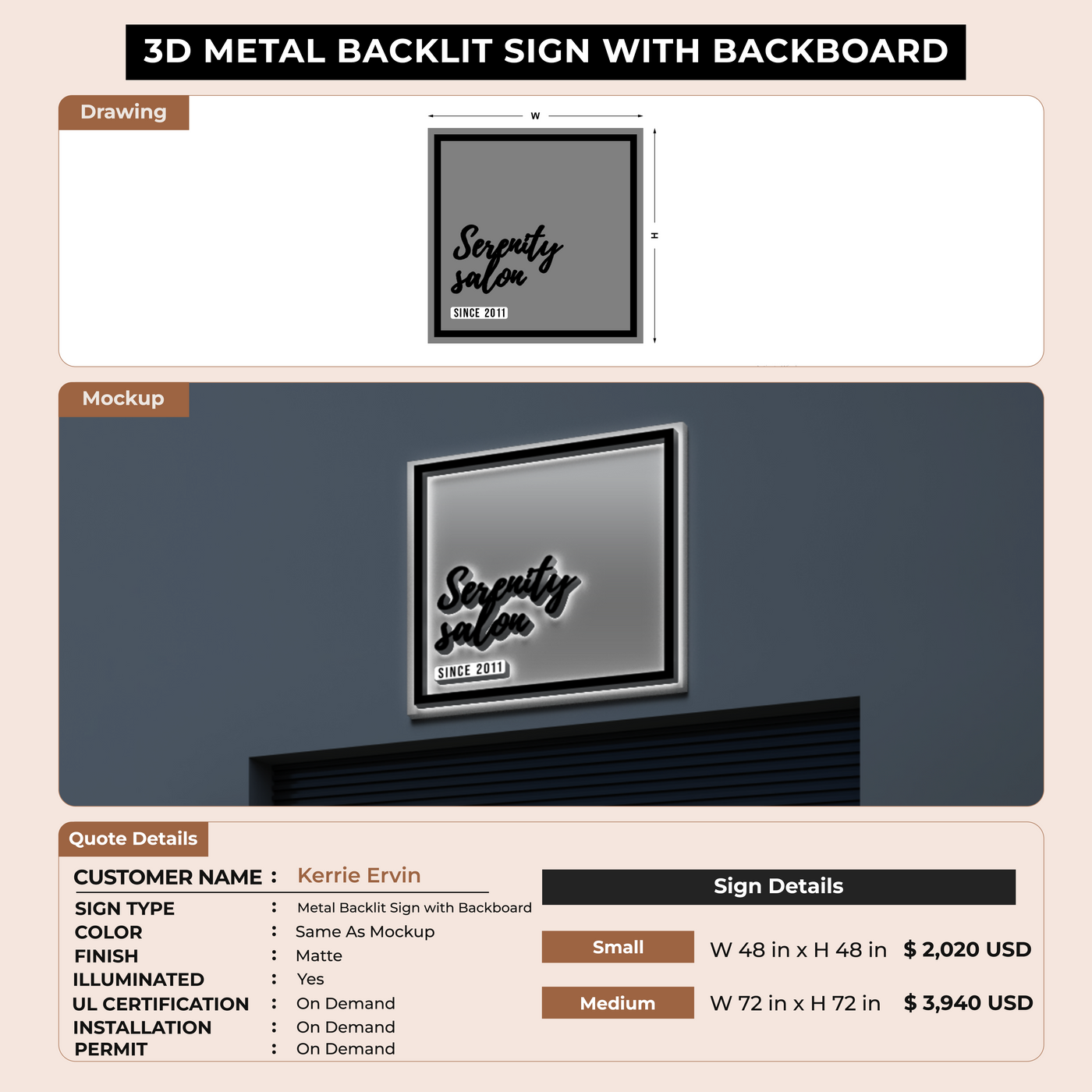 3D Metal signs for Kerrie Ervin