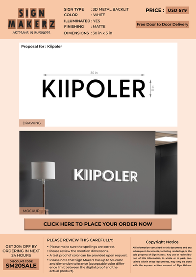 3d metal backlit for kiipoler