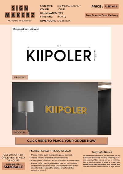 3d metal backlit for kiipoler