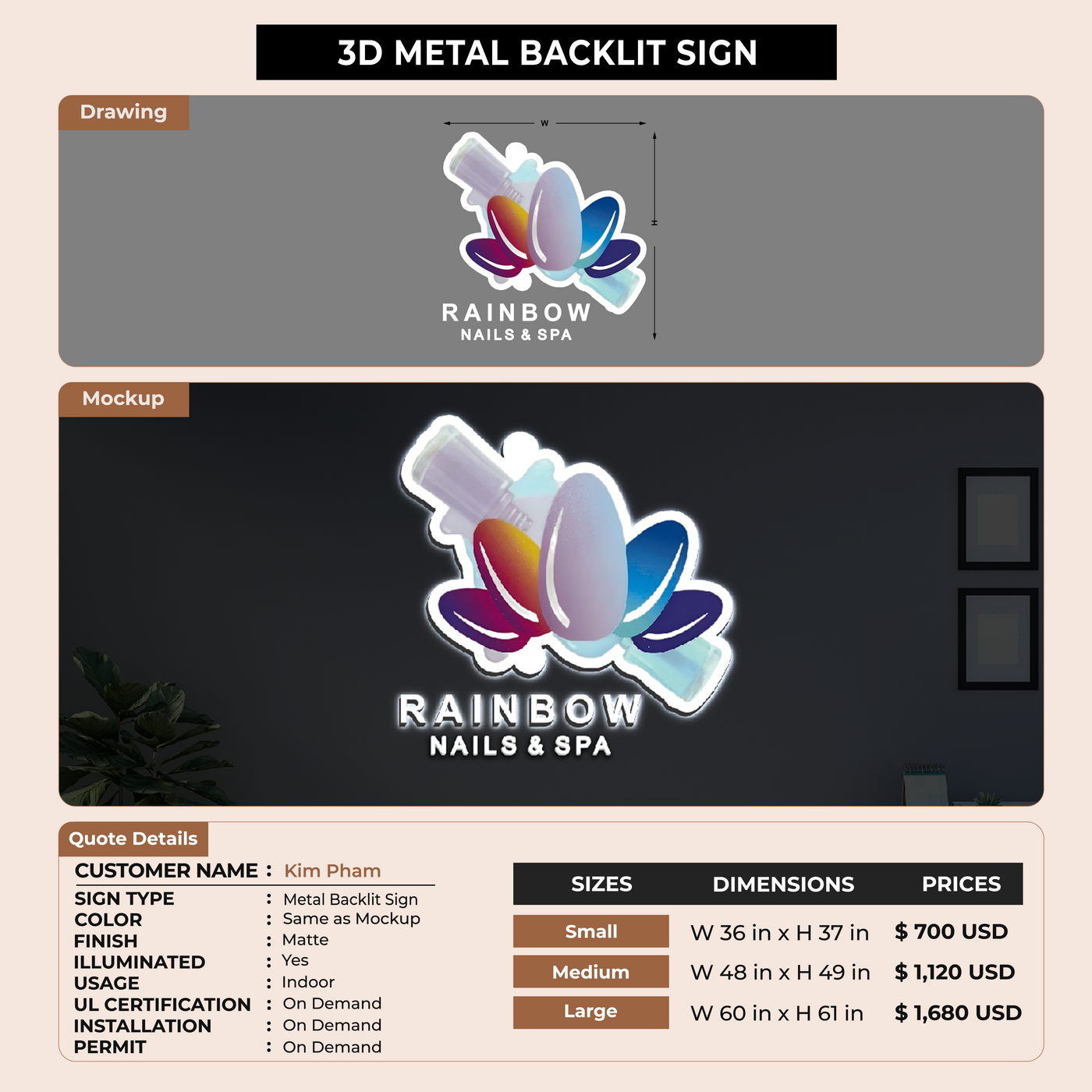 Metal Backlit Sign for Kim Pham