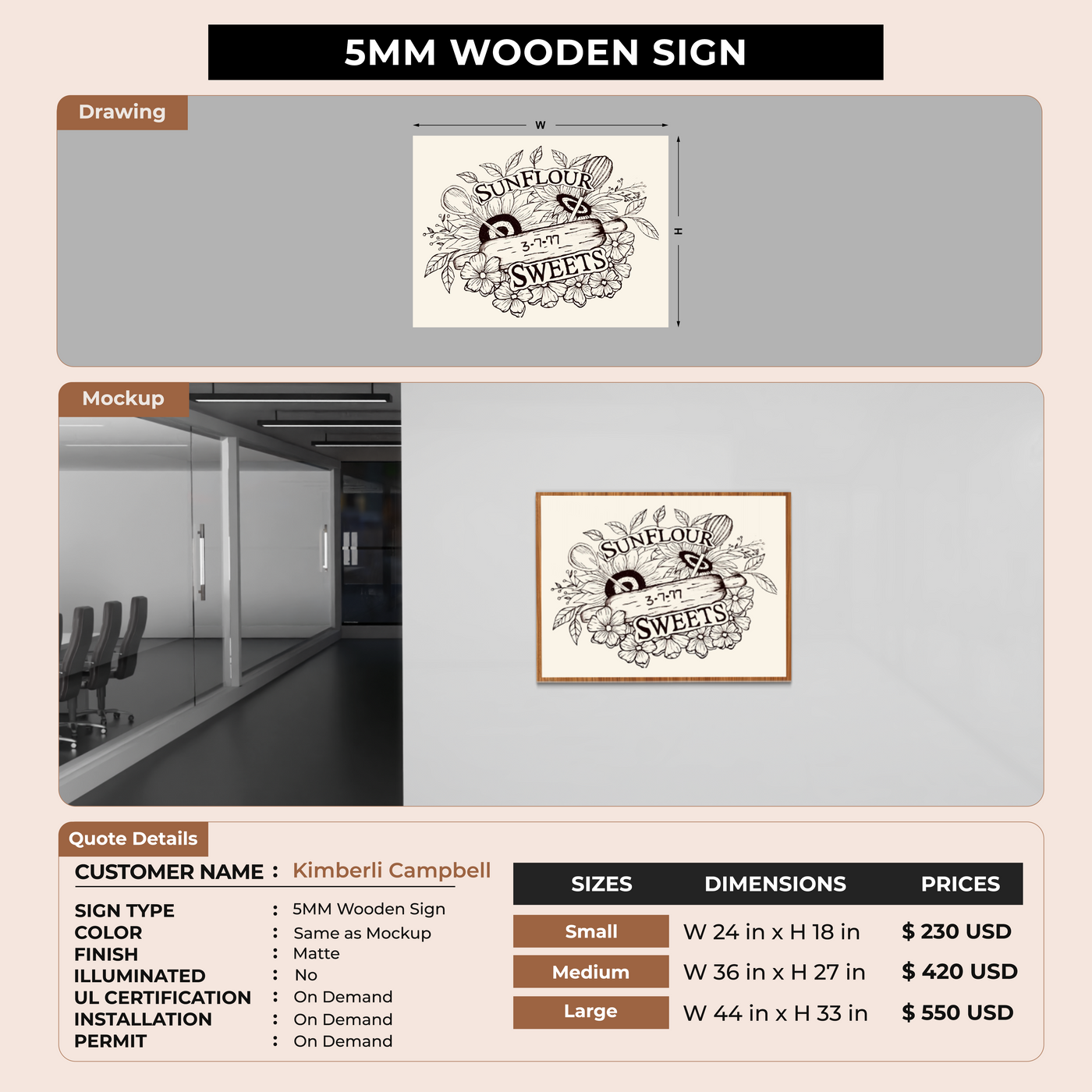 5mm wooden sign for Kimberli Campbell