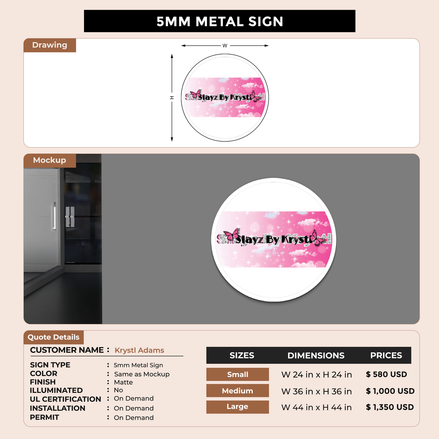 5mm Metal Sign for Krystl Adams