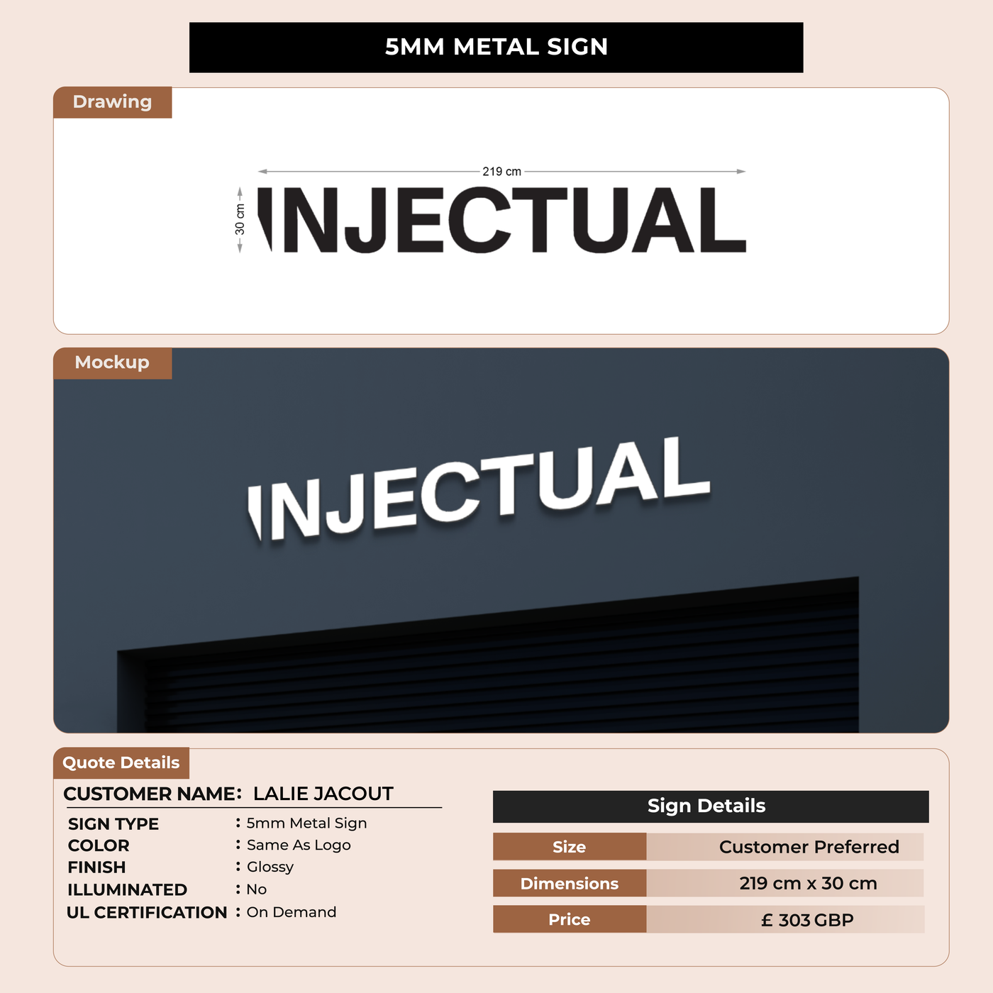 5MM Metal Sign For LALIE JACOUT
