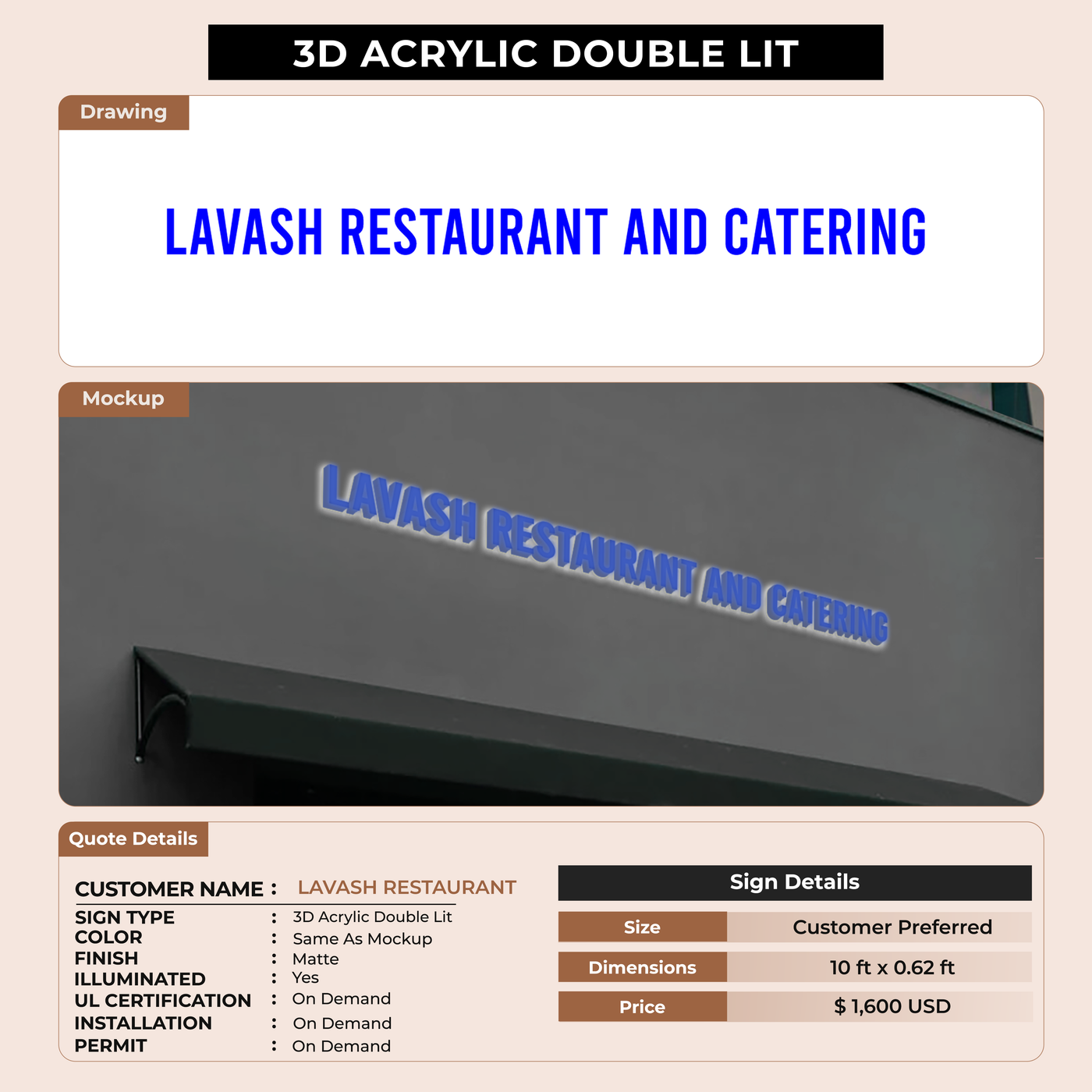Custom Signs for Lavash Restaurant