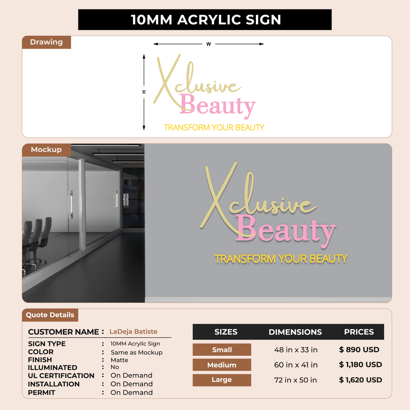 10mm acrylic sign for LaDeja Batiste