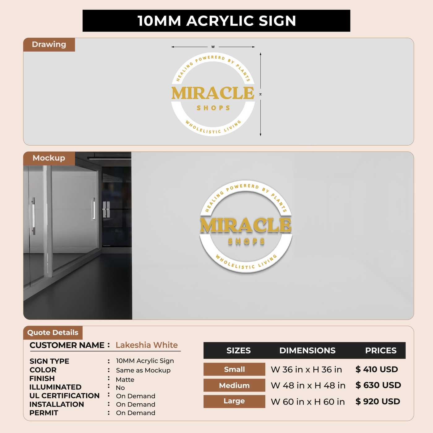 5mm metal sign for Lakeshia White