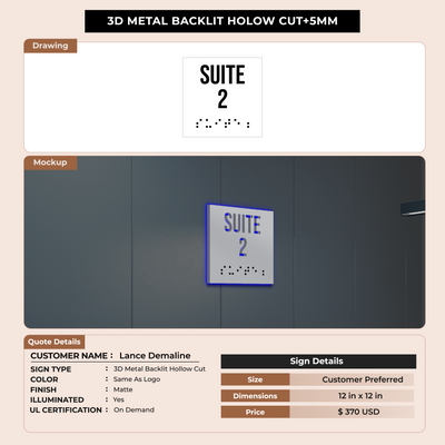3D Metal Backlit Hollowcut +5MM Sign  for Lance Demaline