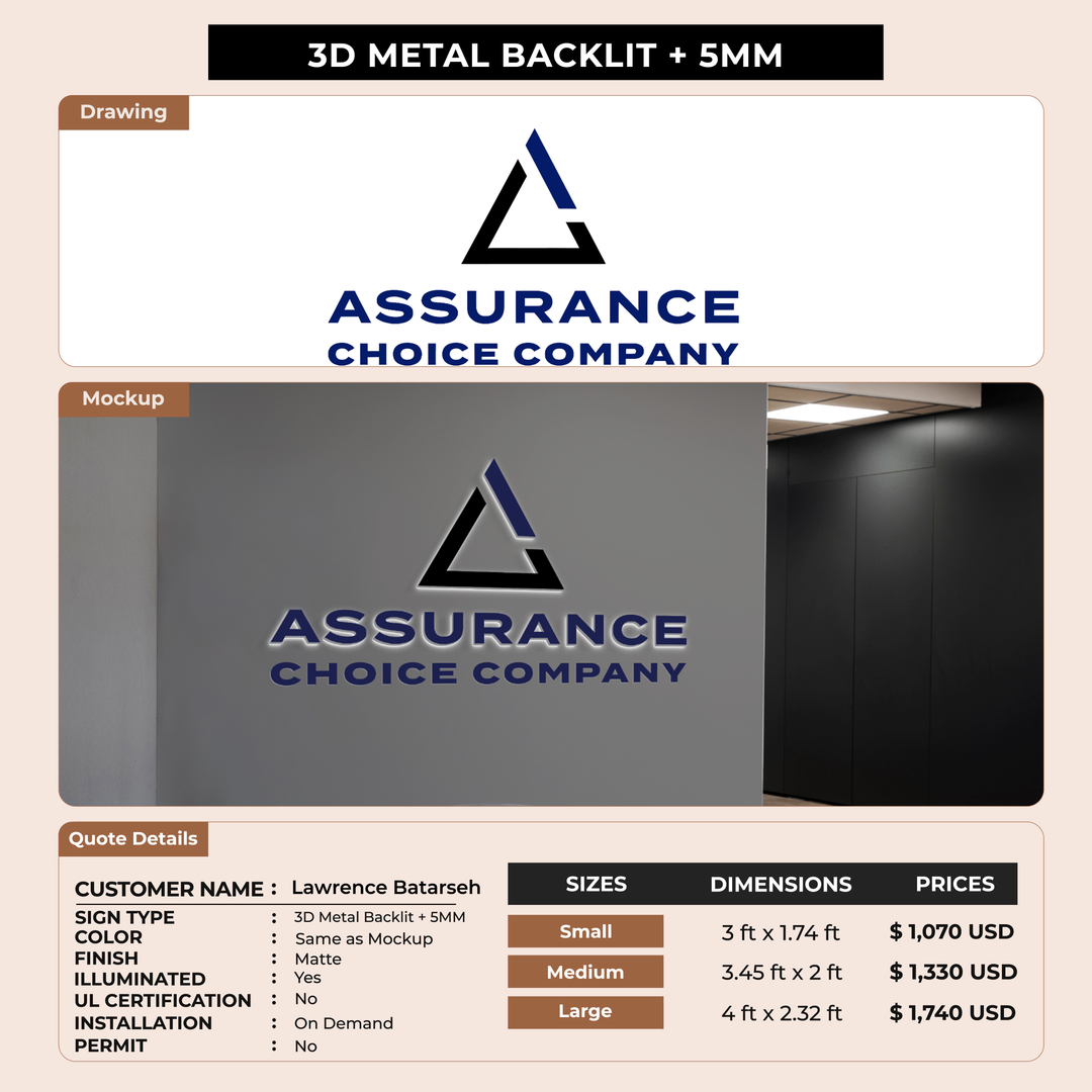3d metal backlit for Lawrence Batarseh