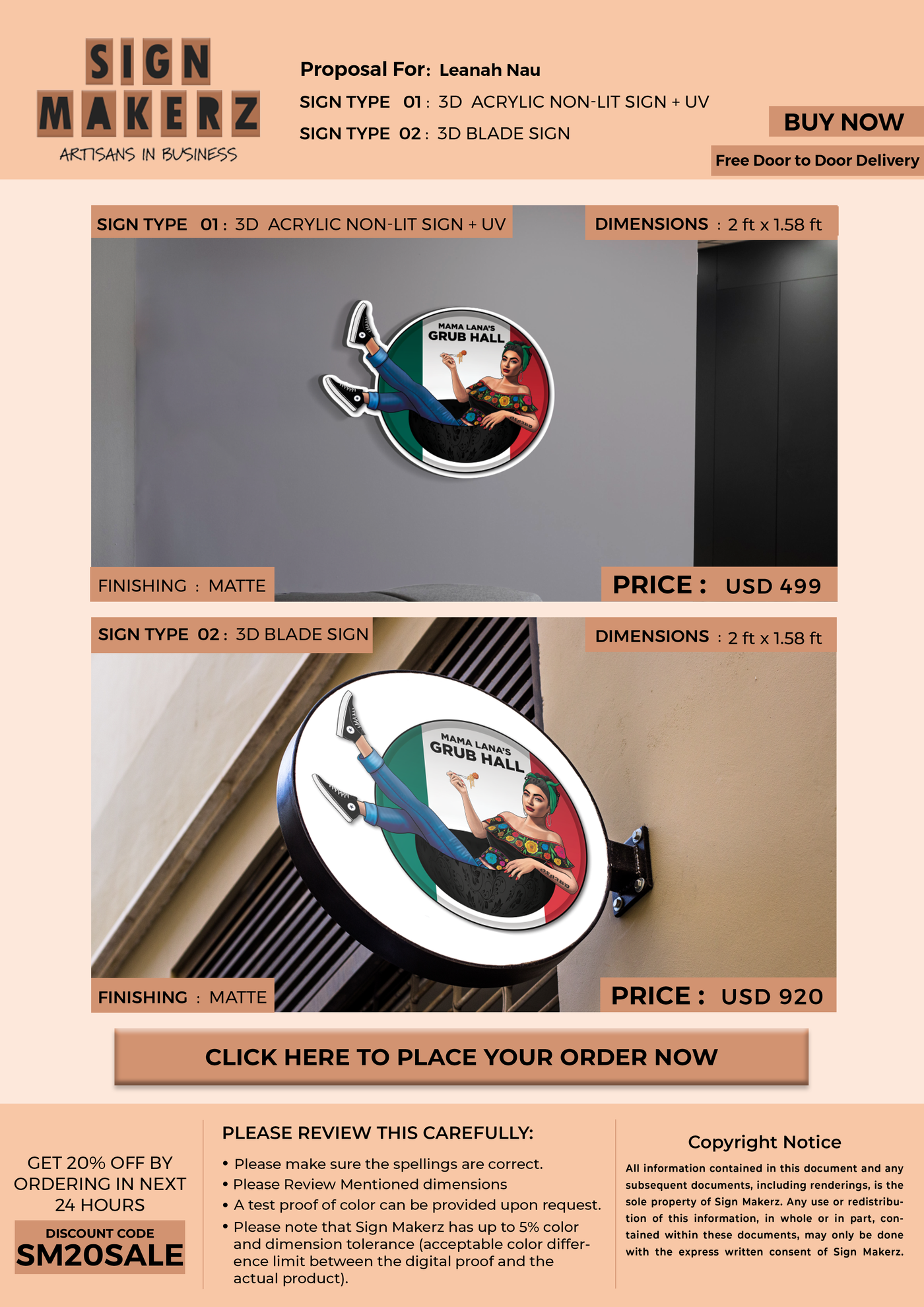 Business signage for Leanah Nau