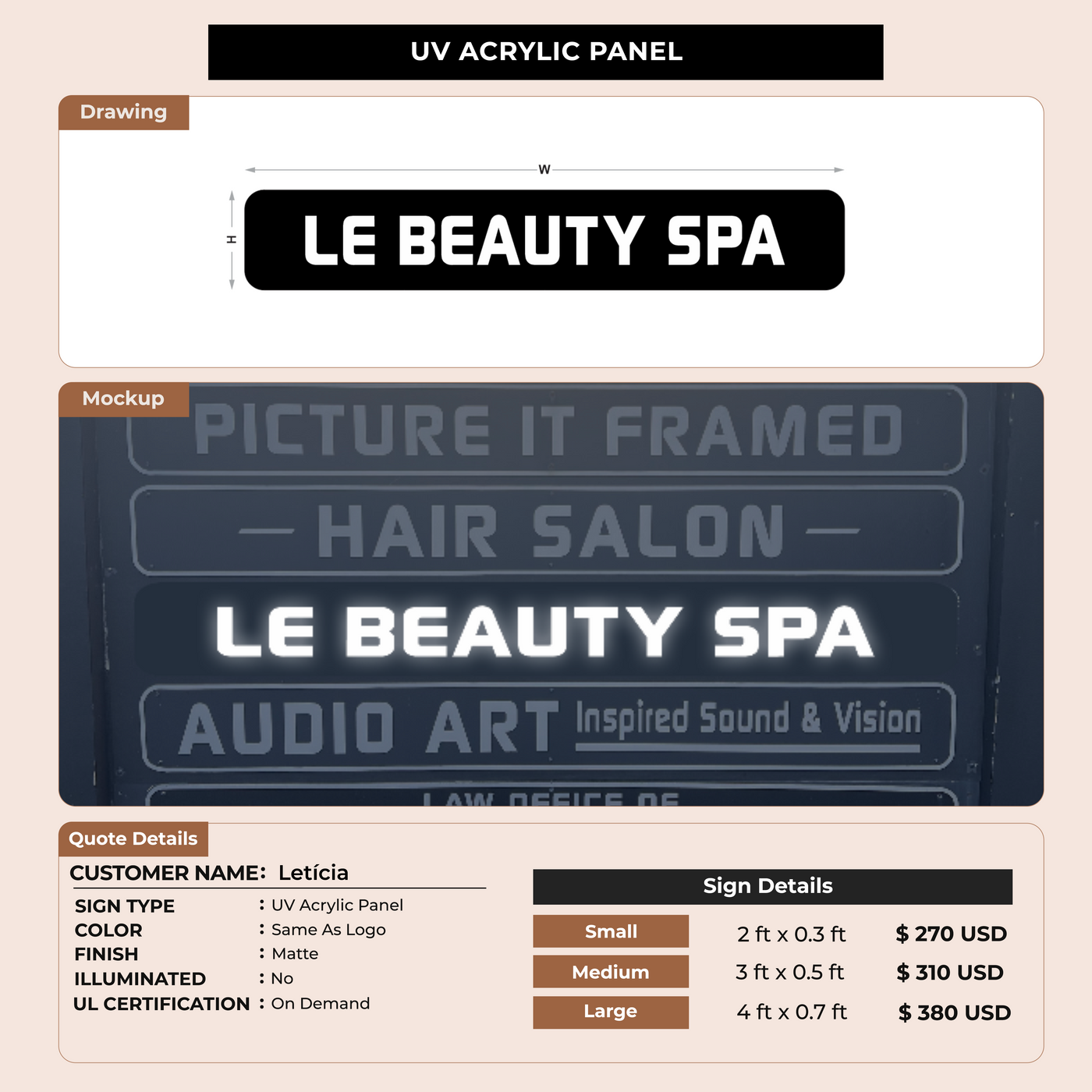 UV Acrylic Panel Sign For Letícia