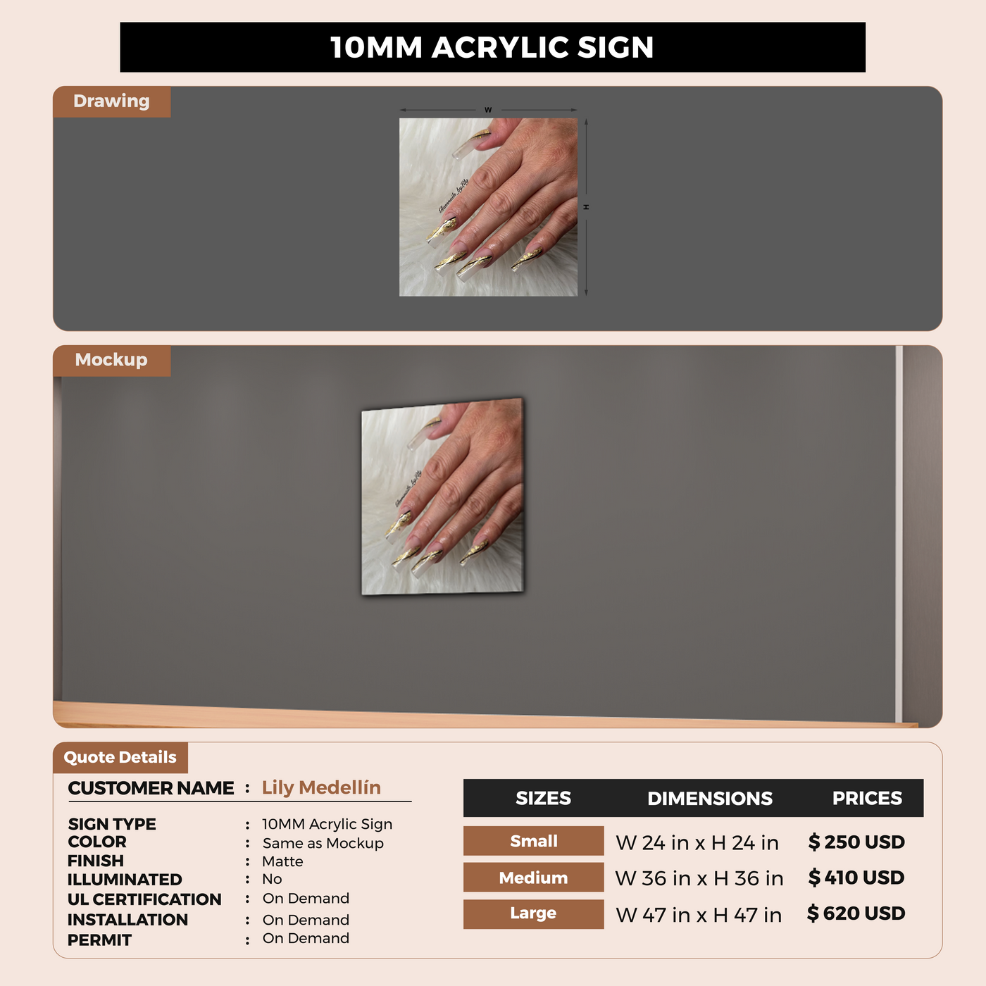 10MM Acrylic Sign For Lily Medellín