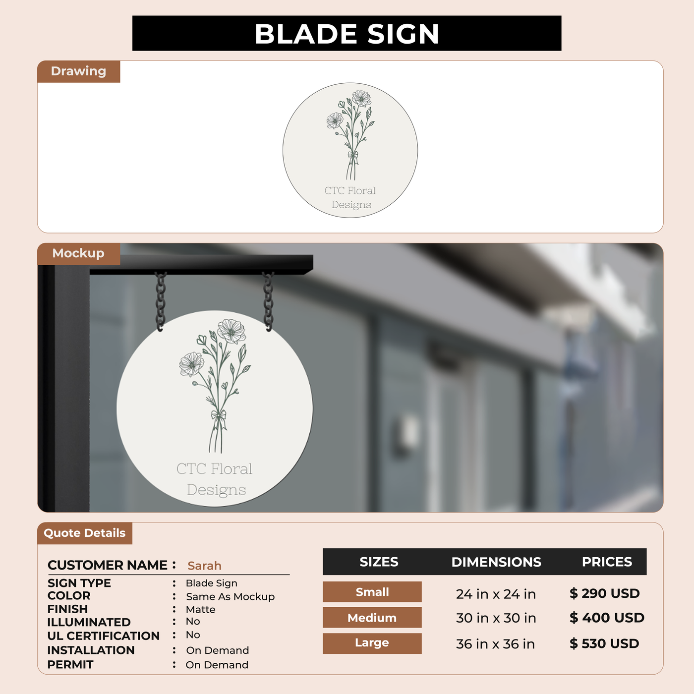 2D Blade Sign for Lindsay Cook
