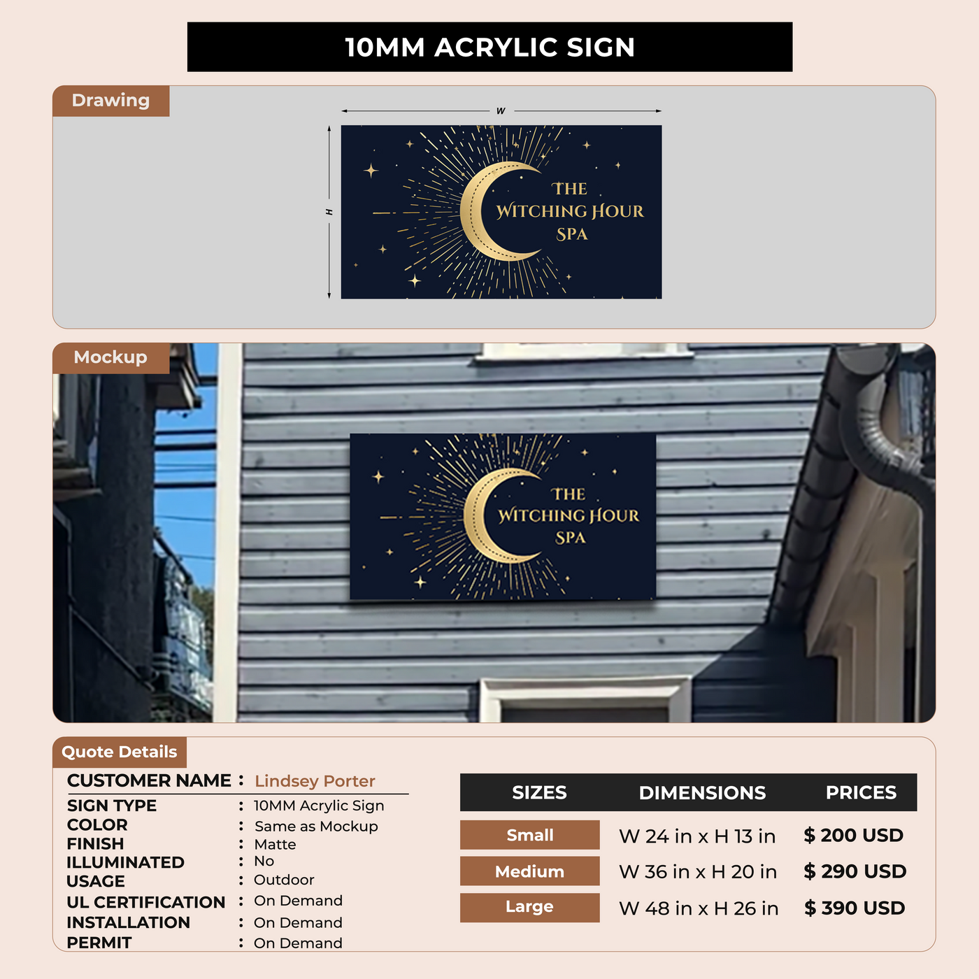10MM Acrylic Sign For Lindsey Porter