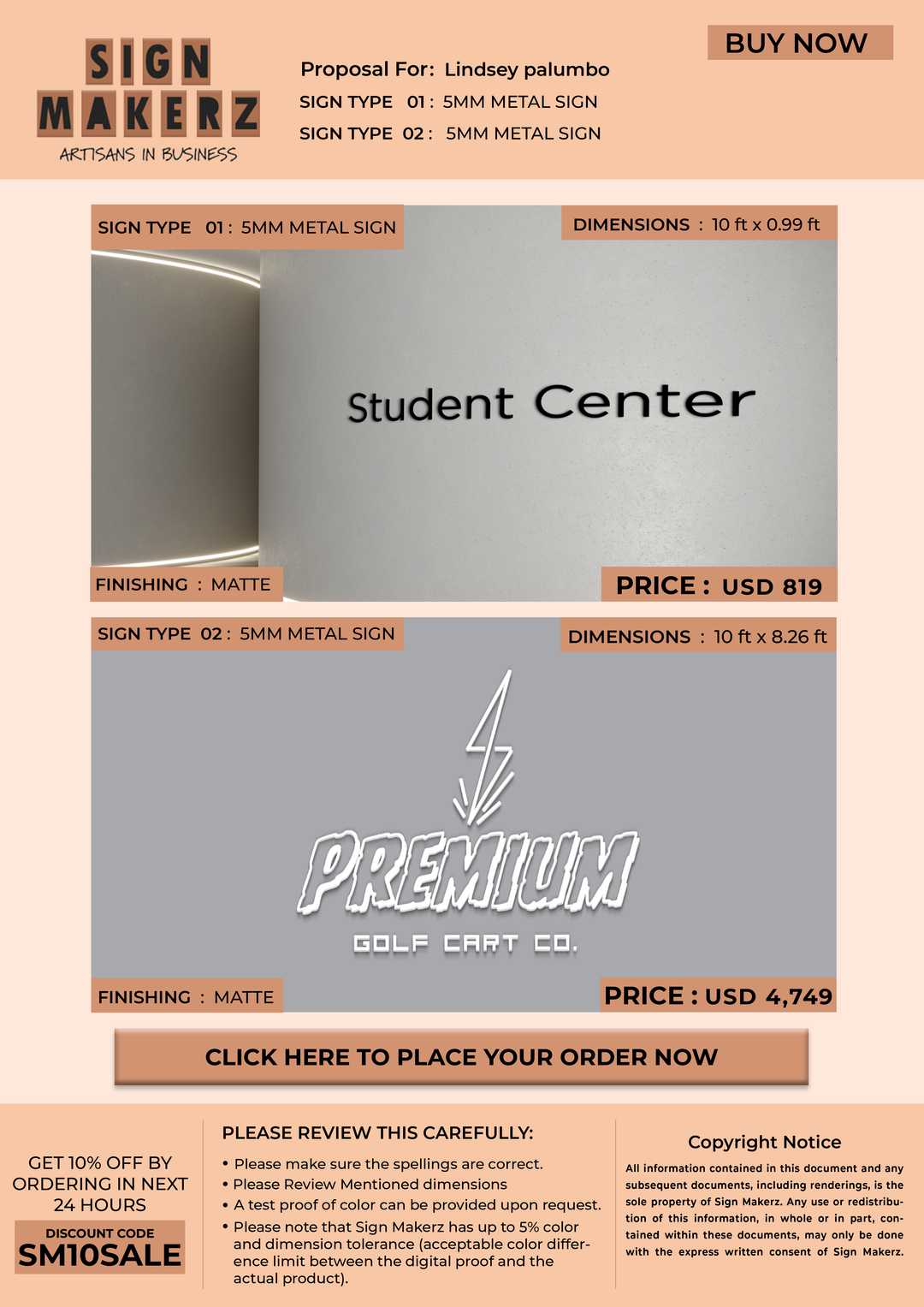 5mm Metal Signs for Lindsey palumbo