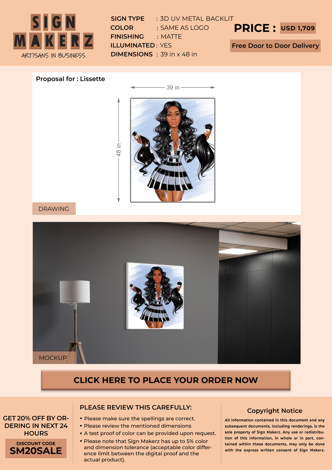 UV Metal Backlit Sign for Lissette