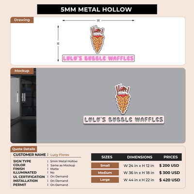 5mm metal hollowcut sign for Lucy Flores