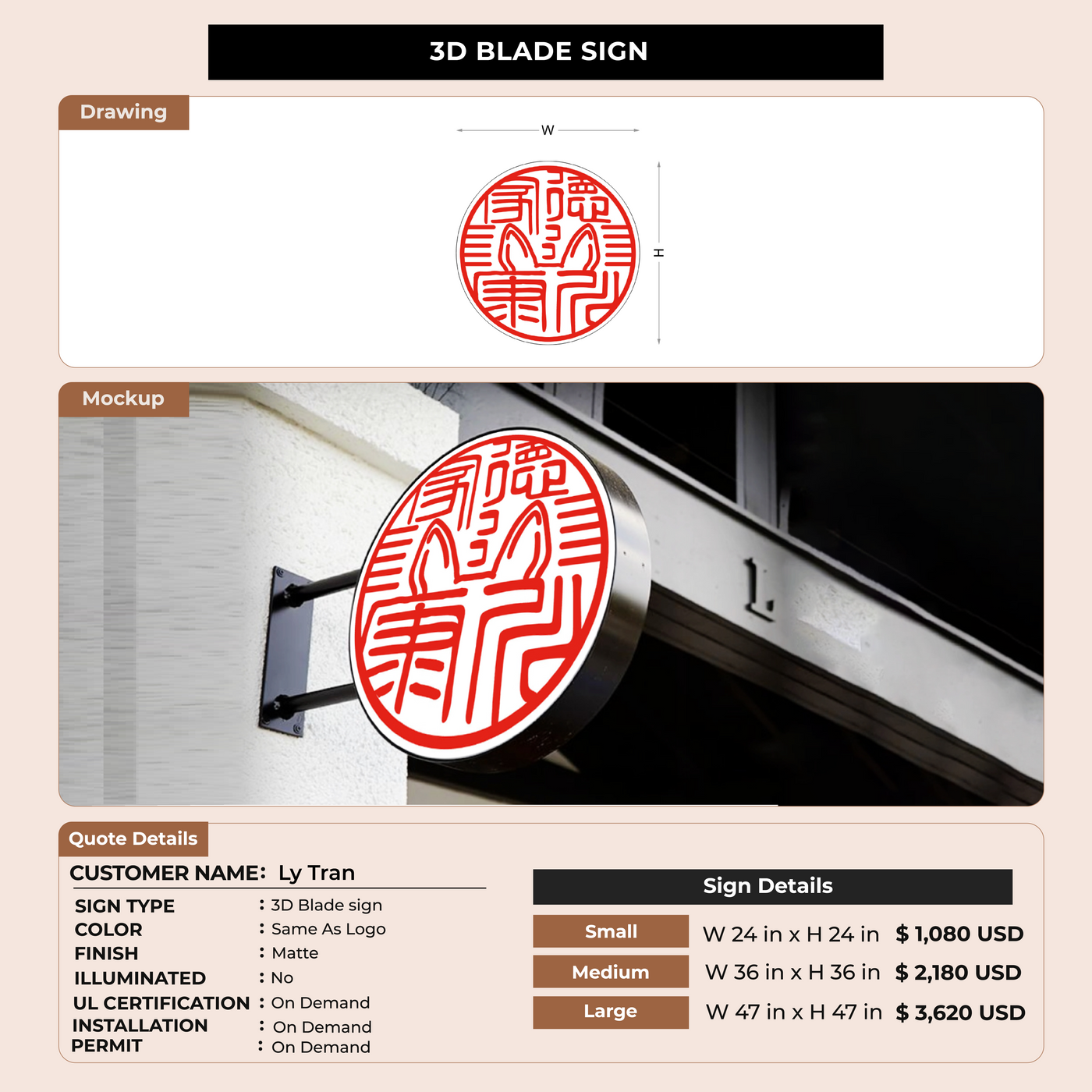 3D Blade sign for Ly Tran