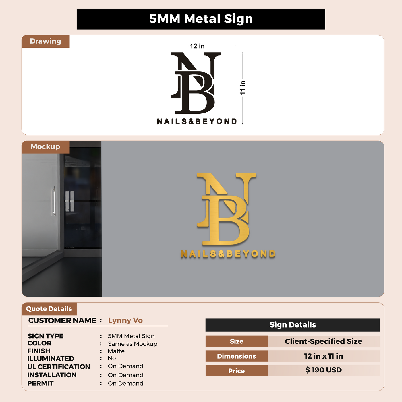 5mm metal sign for Lynny Vo
