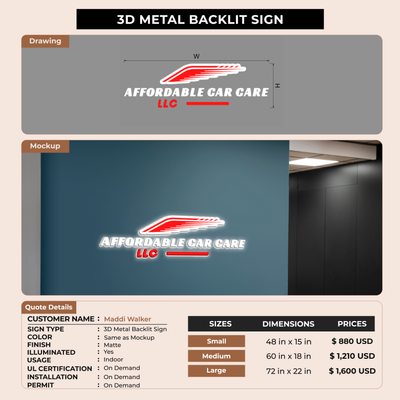 3D Metal Backlit Sign for Maddi Walker