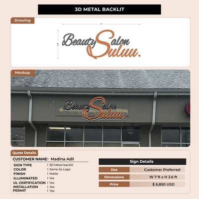 3D Metal Backlit Sign For Madina Adil