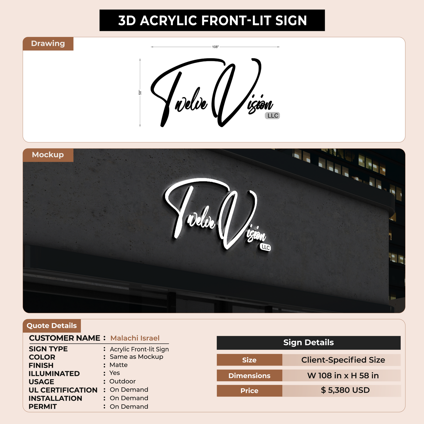 3D Acrylic Frontlit for Malachi Israel